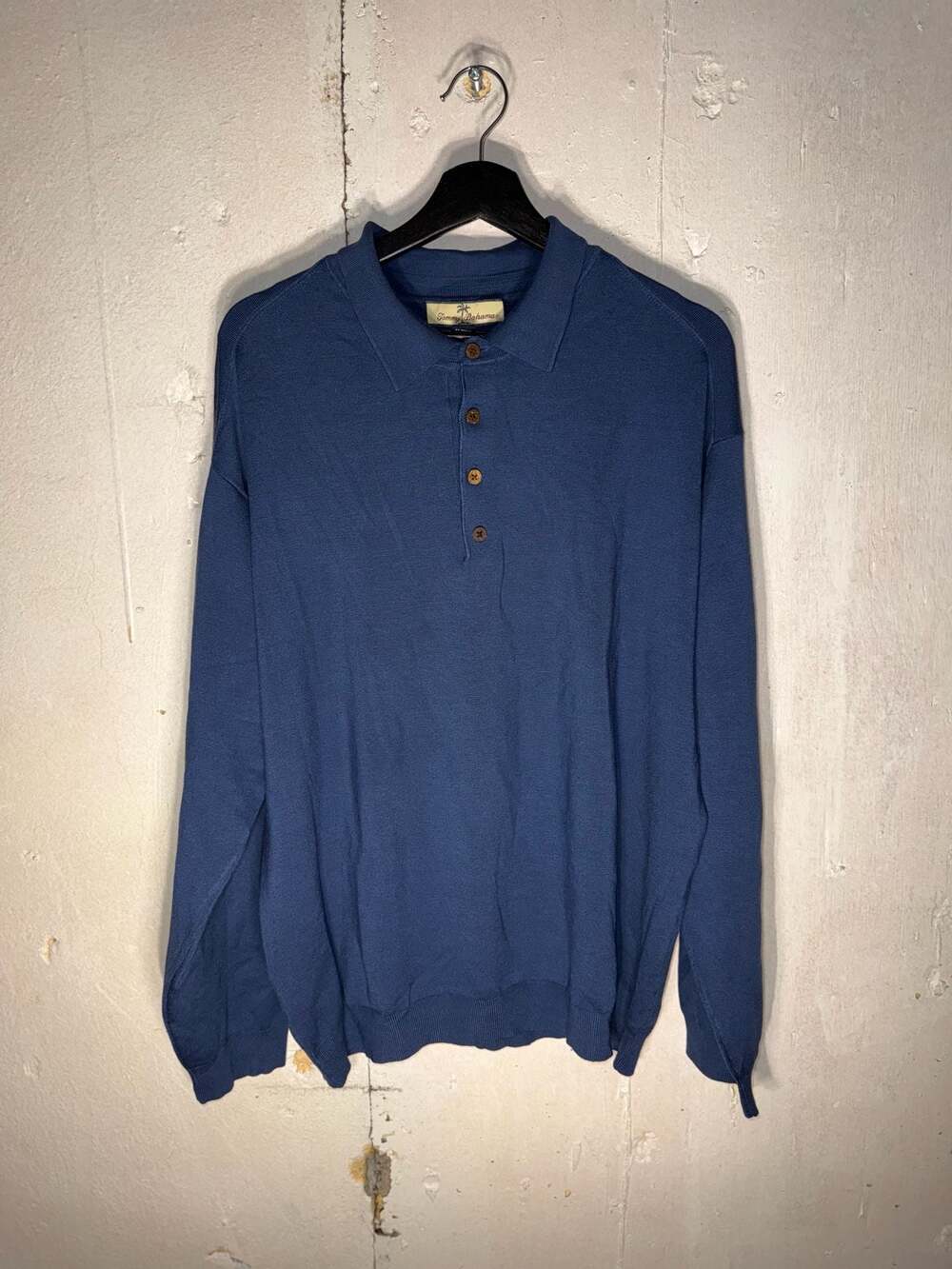 Tommy Bahama Men's XL Blue Silk Blend Long Sleeve Knit Polo Sweater
